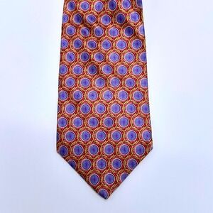Faberge Mens Silk Tie Purple Red Gold Geometric Medallion Handmade USA 106